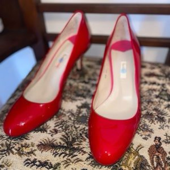 Boden Red Round Toe Slip-On Glossy Real Patent Leather Mini Pump Heels, sz 37 - Picture 8 of 13